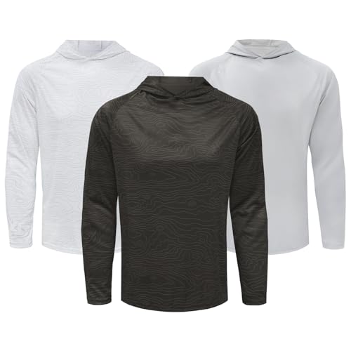 LOOGU Sun Hoodie UPF 50+ Shirts Long Sleeve Rash Guard Sun Shirts for Men Fishing Hiking Surfing Swimming [Gre,wh W,gr W] 3X-Large