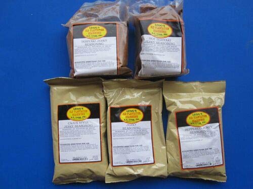 5 ASSORTED JERKY SEASONINGS for 125 lbs of fresh homemade Jerky. Blend with Venison, Beef, Elk, Wild Hog, Turkey & more.