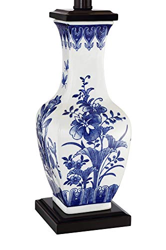 Barnes And Ivy Benoit Traditional Asian Accent Vase-Shaped Table Lamp 22" High Blue White Blooming Floral Ceramic Bell Shade Decor For Living Room Bedroom House Bedside Nightstand Home Office #TOP3