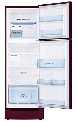 Image of Samsung 236L 2 Star Inverter Frost-Free Convertible 3 In 1 Curd Maestro Double Door Refrigerator Appliance (RT28C3C32RZ /HL,Midnight Blossom Red) Base Stand Drawer