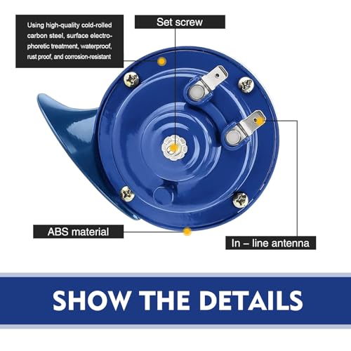 Civwesi Pack-2 Car Snail Air Horn, 3.35\" x 3.54\" Waterproof and Rustproof Super Loud Stereo Sound 300DB 12V Power Horn, Safety Warning Modified Horn, Universal for Motorcycles Trucks (Blue)