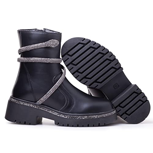 Bota Feminina Cano Curto Leve Macia Confortável Na Cor Preto Com Detalhe Cobra Strass Elegante Gener