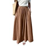 [F8eight] 綿麻専門店 ズボン レディース 綿麻 ワイドパンツ ロング ポケット付き カジュアル ウエストゴム おしゃれ 薄手 大きい ゆったり ハイウエスト 長ズボン ガウチョパンツ 無地 春 夏 秋 通勤 普通着