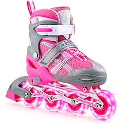 Xino Sports Kids Inline Skates for Girls & Boys - Adjustable Skates with LED Illuminating Light Up Wheels - Youth Skates for Indoors & Outdoors