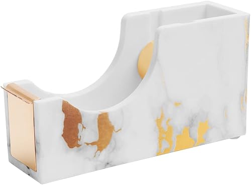 Miniatura 5 de Dispensador de cinta adhesiva de oro rosa, cuerpo acrílico transparente, soporte de cinta de escritorio de 1 pulgada, núcleo de metal de oro rosa