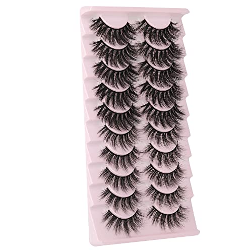 wiwoseo False Eyelashes Natural Wispy Fluffy Faux Mink Lashes 2 Styles 10 Pairs Pack