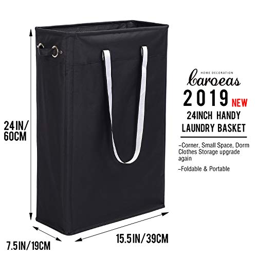 Cloth Clothes Basket, Caroeas 24" Handy Hanging Laundry Basket Tall & Slim Hamper Waterproof Laundry Bag Collapsible Travel Laundry Bag with Breathable Mesh Cover & Soft Handle Laundry Hamper (Black1)
