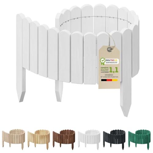 Floranica Rollborder Flexibler Holzzaun 100 x 20 cm Weiß Beeteinfassung Deko für Gartenzaun Rasenkante Umzäunung Gartenzaun für Rasenflächen Hochbeete für Garten