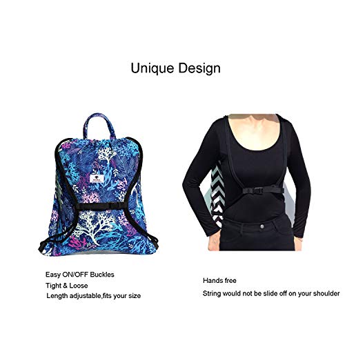 Drawstring Backpack Original Tote Bags for Gym Hiking Travel Beach 2 Sizes ([W] L Size - Coral) - Thumbnail 5