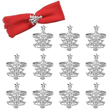 wonlex 12 Pack Christmas Tree Napkin Rings Serviette Buckle Holder for Banquet, Family Gathering, Table Dinner Decor, Napkin Ring for Thanksgiving Day, HolidaySilver Christmas Tree
