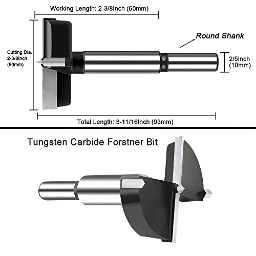 Nicavkit 2-3/8 Inch Carbide Forstner Drill Bit, Carbide Tipped Forstner Bit For Hard Wood, Wood Drilling Bit Woodworking Hinge Cutter Tool Kits For Wood Plywood Plastic #TOP1