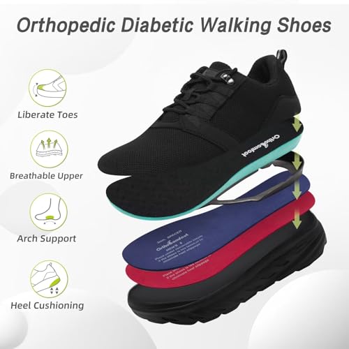 Men's Orthopedic Diabetic Wide Walking Shoes: Comfortable Plantar Fasciitis Fashion Sneakers with Arch Support, Casual Hammer Toes Swollen Tennis Work Sports Shoes for Heel and Foot Pain Relief3
