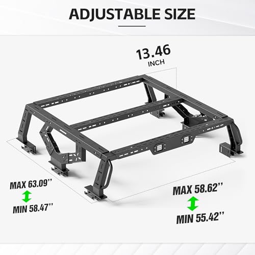 Image of YZONA 16.73 inch Bed Racks Truck Cargo Carrier with 2 LED Lights Compatible with Tacoma /Gladiator JT /Frontier /Colorado Extended Cab /Canyon /Ranger, Luggage Storage Bed Cross Bars