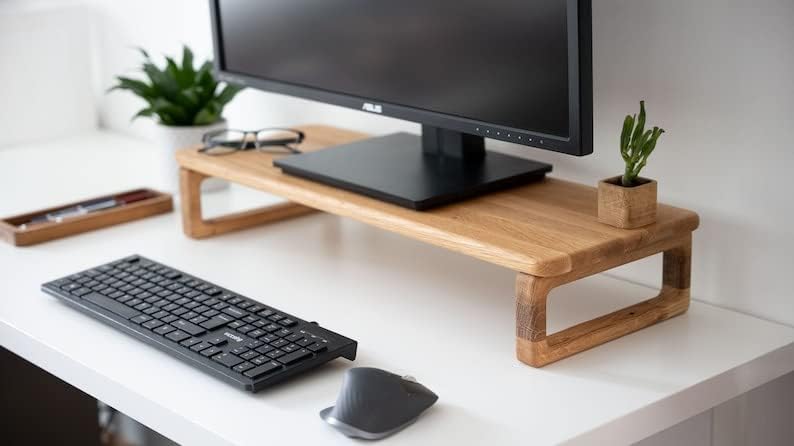 ognija wooden computer monitor stand, monitor riser desk shelf desktop stand tv laptop riser (style- 03)