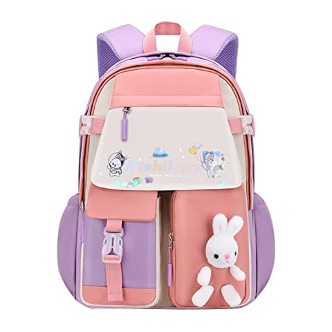 Amythe School bag girls, school backpack girls teenagers, casual children's backpack made of nylon, waterproof lightweight backpack for children 9-15 years school or travel, pink, L Cover