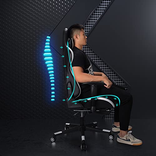 SpecStandard - Comfortabele gamingstoel met voetensteun, horizontale ligfunctie, verstelbare kantelweerstand, zwart/wit - Image 5