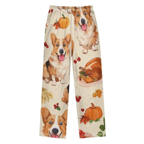 Thanksgiving Day Corgi Dog Boys Long Pants Soft Trousers Elastic Waist Kids Lounge Bottoms with Pockets S-XL2