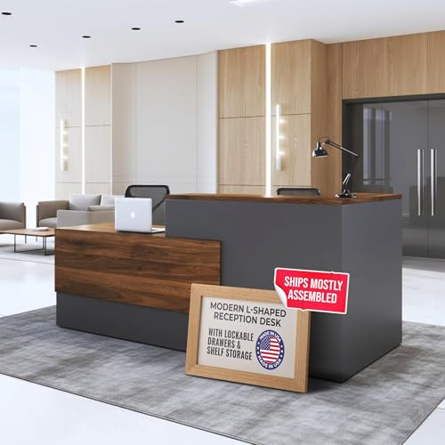 Walnut L-Shape Desk with Locking Storage