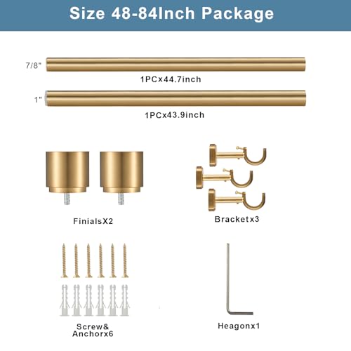 1 1/8 Inch Diameter Curtain Rods, 48-84” Telescoping Large Single Window Drapery Rod Heavy Duty With Adjustable Modern Brackets, Warm Gold by Joodxoe - Used condition - Image 6