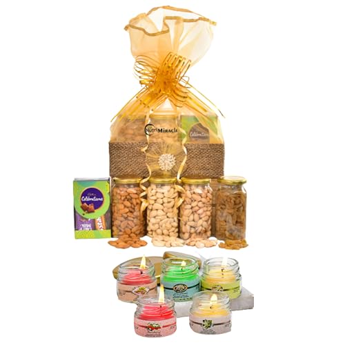 Image of NUTRI MIRACLE Diwali Dry Fruits & Candle Gift Hamper for Loved Ones and Friends