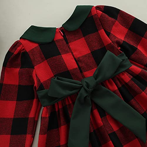 Siyova Robe de Fille de Noël à imprimé écossais Robe de Princesse à Manches Longues Taille Haute avec nœud de bébé Fille élégante d'hiver – vue 6