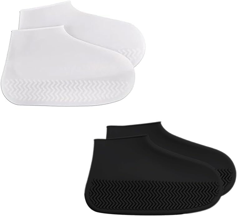 Fonyiunce 2 Paar wasserdichte Überschuhe aus Silikon,Silikonschuhe zum Überziehen,Wiederverwendbare wasserdichte Überschuhe,Geeignet für Regen,Schnee,Wüstenstrand,Größe L (Schwarz/Weiß)