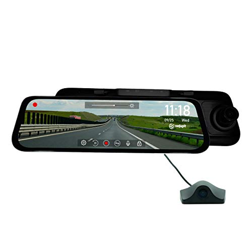 Mirror Dash Cam, weJupit 9.35 Inch Car Backup Camera Dual Front and Rear Waterproof Touch Screen Stream Media Rearview Camera Night Vision LDWS Parking Monitor (1080P+720P, 650Pro)