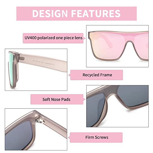 Glindar Polarized Recycled Sunglasses For Men Women, Oversized One Piece Square Shield Shades Uv400 Protection Pink #TOP2