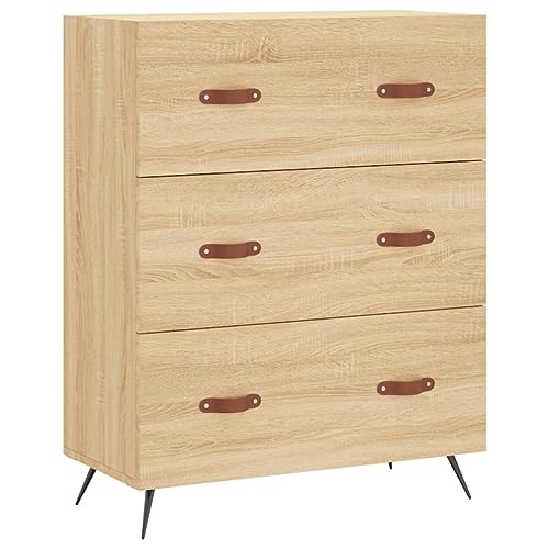 Cómoda de 3 cajones, madera de ingeniería con patas de metal para un almacenamiento y exhibición estables, acabado de roble ahumado, ideal para la organización del hogar