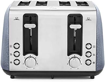 Tower T20053BLU 4 Slice Toaster, Ice Diamond Collection with Reflective Diamond Effect, Defrost/Reheat/Cancel Functions, 1800 W, Steel, Blue