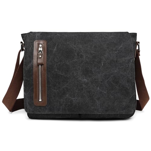 Vintage Canvas Messenger Bag Unisex Shoulder Bag Canvas Satchel Cross Body College Work Satchel Briefcase for 14 Inch Laptop