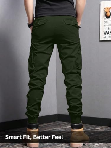 Image of Leriya Fashion Men's Cargo Pants | 6 Pocket Cotton Cargo Joggers for Men | Loose Fit Stylish Pant with Pockets | Casual Baggy Trousers & Streetwear Lower