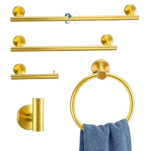 SWCUTRE 5-Piece Golden Bathroom Hardware Set - 5-in-1 Towel Rack