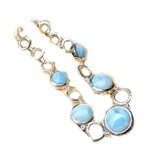 Natural Dominican Larimar 925 Solid Sterling Silver Bracelets 7'