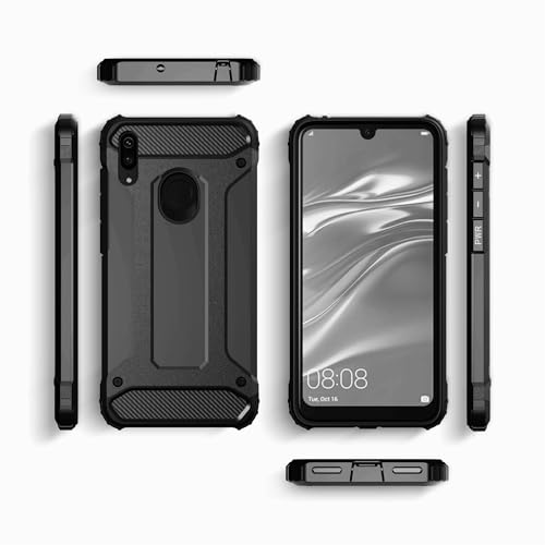 HTXWXJC Phone Case for Huawei Y7 2019 Case, Huawei Y7 Prime 2019 Case HD Screen Protector, Slim Hybrid Dual Layer TPU+PC Protective Phone Cover Shockproof Cases for Huawei Y7 2019 Black
