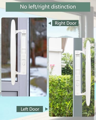Image of Patio Sliding Glass Door Handle Set, 6-5 /8 inch H.C., Fits 1 inch to 1-1 /8 inch Thick Doors, White Diecast, Features Lock & 2 Hook Latch & Keys, Flush
