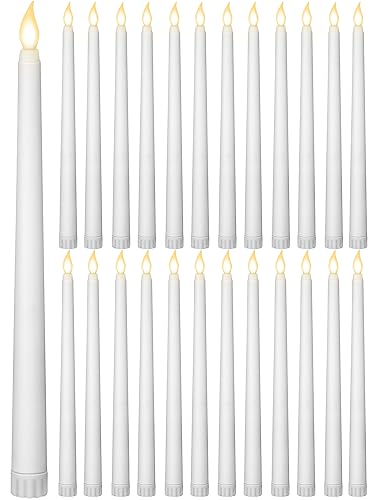 Image of Treela 24 Pcs Flameless Taper Candles Battery Operated ulkB Fake Candles Light LED Candle Sticks Flickering Tapered for Wedding Anniversary Holiday Decoration(Basic,11 Inch,White)