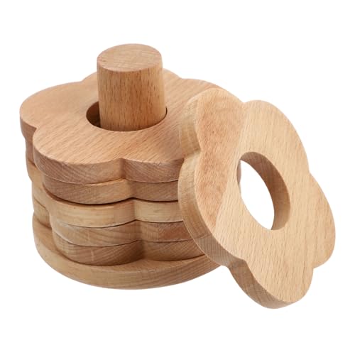 JECOMPRIS 7pcs Teacup Coasters with Birch Storage Rack Non Slip Tableware Mats for Kitchen Supplies Wood Cup Cushions to Protect Tabletops