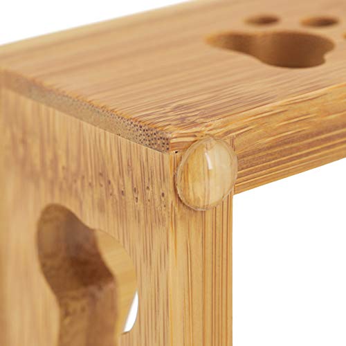 Relaxdays 3er Napfständer Bambus, Keramikschalen Wasser & Futter, spülmaschinenfest, Napfbar Katzen, kleine Hunde, natur, L