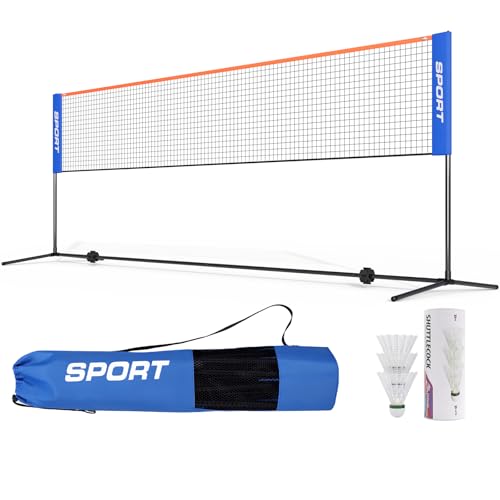 Badmintonnetz Outdoor 400cm | 500 cm Federballnetz, Faltbare Volleyballnetz für Garten, Tennisnetz Höhenverstellbar mit 3 Federbällen & Tragetasche Indoor & Outdoor