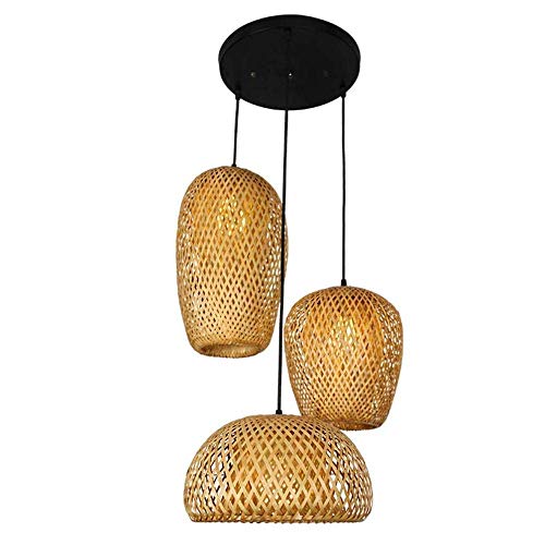 Main En Bambou Naturel Lustre Tissage Vintage Luminaire Suspendu Rotin Tissé Créations De Fées Créatives Réglable E27 Lumiere Plafond Restaurant Salon Chambre...