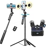 Zarcaco Professional Vlogging Kit for iPhone/Android, 70”Auto Face Tracking Tripod for iPhone with Light, 25H Battery Life Wireless Microphones,Content Creator Kit for TikTok/YouTube Starter