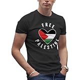 Heart Free Palestine Herren Schwarz T-Shirt Size L
