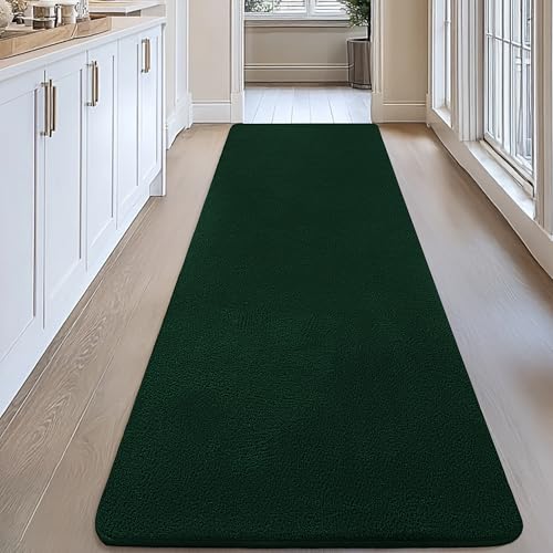 Image of Large Modern Runner Rugs for Living Room Bedroom, 2x8 Feet Dark Green Ultra Soft Thickened Memory-Foam Indoor Rug, Comfy Aesthetic Solid Minimalist Carpets for Girls Boys Nursery Dorm Home Decor