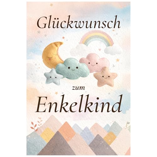 Glückwunschkarte zum Enkelkind für Oma und Opa – Liebevolle Grußkarte zur Geburt Baby Enkel Geschenk Großeltern Schwangerschaft Verkündung Karte mit Regenbogen Wolken Sternen