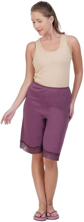 Women & Girls Knee Length Underskirt Shorts | Soft Cotton Inner Bermuda Shorts for Dresses, Kurtis & Maxi | Anti Chafing Casual Inner Wear