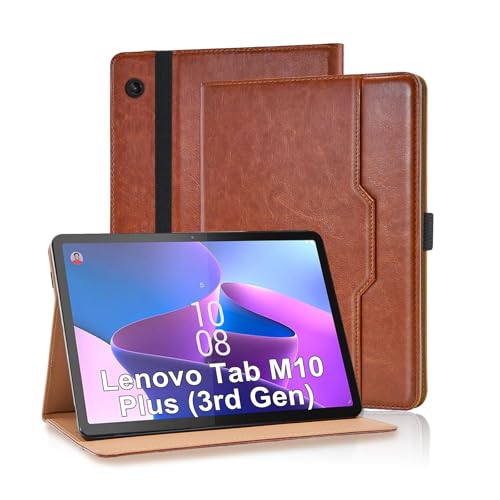 Vkooer Case for Lenovo Tab M10 Plus 3rd Gen 10.6 Inch 2022 PU Leather Multi-Angle Viewing Folio Case Protective Stand Cover with Front Pocket and Fixing Band for Lenovo Tab M10 Plus 3rd Gen - Brown