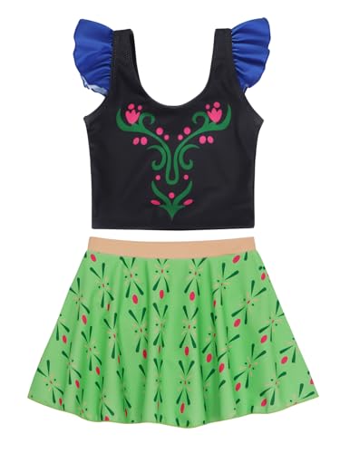 WonderBabe Princess Swimsuits Girls Two Pieces Swimsuits Summer Rash Guard Swimwear Ruffles Sleeve Bathing Suit with Skirt3
