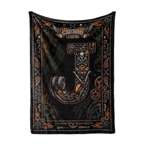 InnoBeta Motorcycle Gifts Initial Throw Blanket for Motorbike Lover Biker Rider for Fathers Day Christmas Birthday - Letter J (50x65 inches)