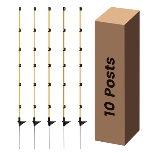 Toriexon Step-in Electric Fence Posts 10 PCS 3/8 x 50 Portable & Durable Fiberglass Fence Posts for Temporary Electric Fencing Farm Garden